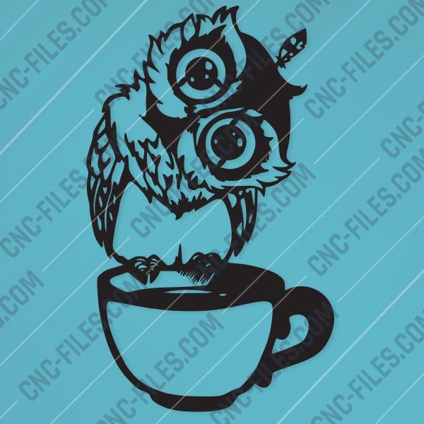 Owl on the coffee cup design files - EPS AI SVG DXF CDR