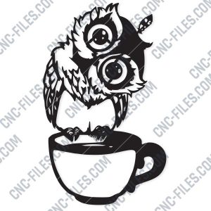 Owl on the coffee cup design files - EPS AI SVG DXF CDR