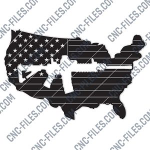 American flag vector with a Gun Design file - DXF SVG EPS AI CDR