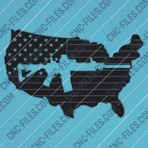 American flag vector with a Gun Design file - DXF SVG EPS AI CDR