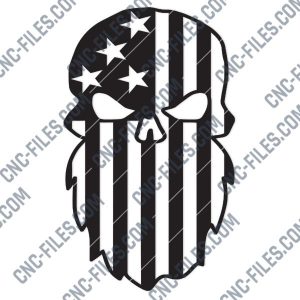 Beard Punisher USA Flag Skull Design files - DXF SVG EPS AI CDR