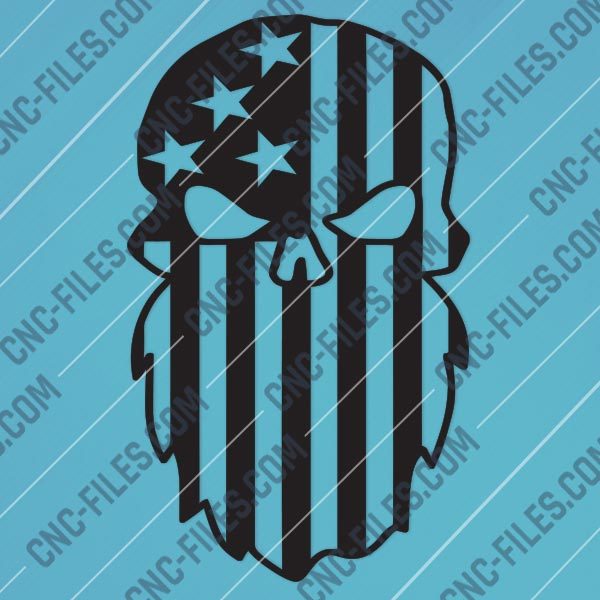 Beard Punisher USA Flag Skull Design files - DXF SVG EPS AI CDR