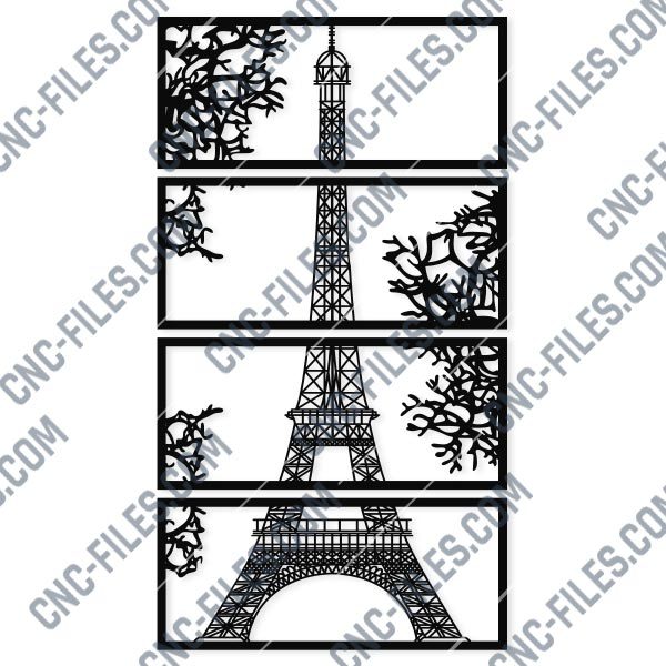Wall art Vector - Design Pattern Eiffel Tower - SVG DXF EPS AI CDR