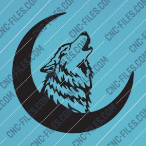 Wolf Crescent Moon Art Vector Design file - DXF SVG EPS AI CDR