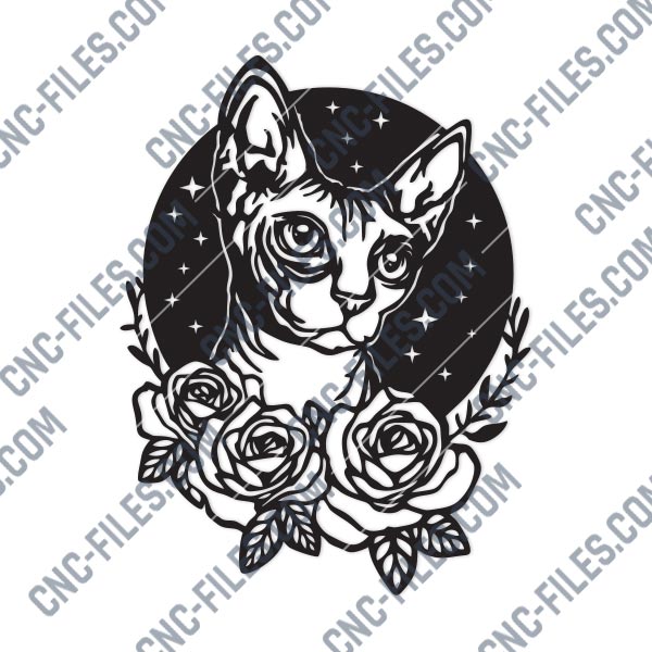 Download Cat With Flowers And Stars Design File Dxf Svg Eps Ai Cdr Cnc Files Free Dxf File Downloads Cuttable Designs Cnc Cut Ready Diy Home Decor Dxf Svg