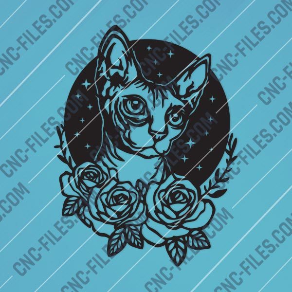 Cat with flowers and stars Design file - DXF SVG EPS AI CDR