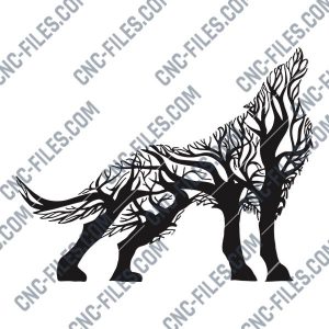 Wolf with tree Vector Design file - DXF SVG EPS AI CDR