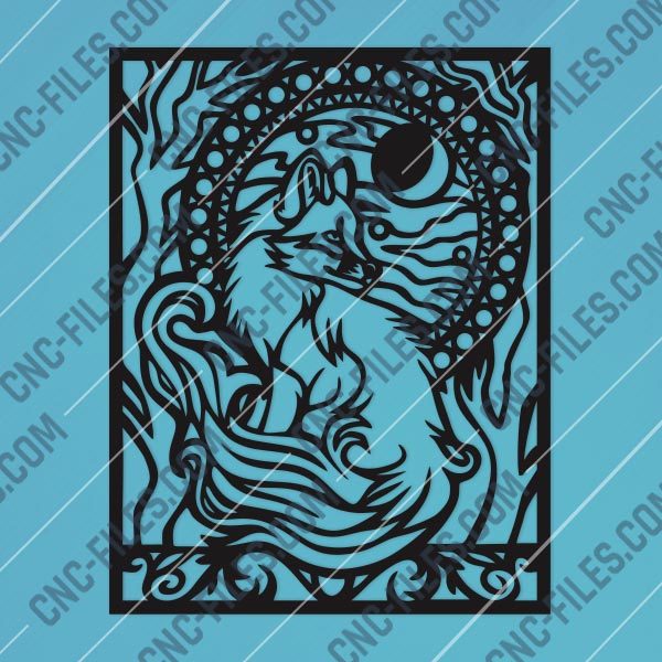 Fox and trees with farewell moon within the nature art Vector Design files - DXF SVG EPS AI CDR