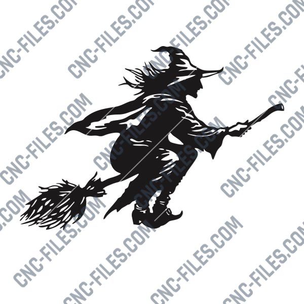 Halloween Witch Flying Vector Design file - DXF SVG EPS AI CDR