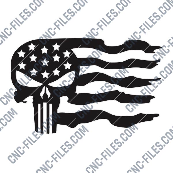 Cutting files American Flag Skull. DXF SVG File For CNC 