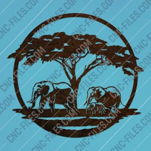 Elephant family walking towards a water - DXF SVG EPS AI CDR