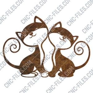 Two cats vector design files - DXF SVG EPS AI CDR