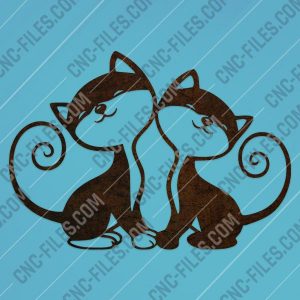 Two cats vector design files - DXF SVG EPS AI CDR