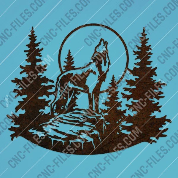 Wolf moon tree pine vector design files - DXF SVG EPS AI CDR