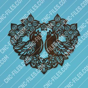 Heart flowers with birds vector design files - SVG DXF EPS AI CDR