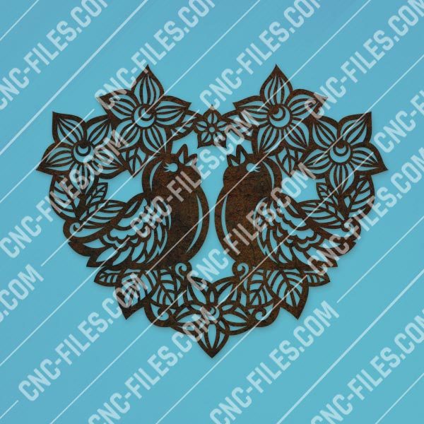 Heart flowers with birds vector design files - SVG DXF EPS AI CDR