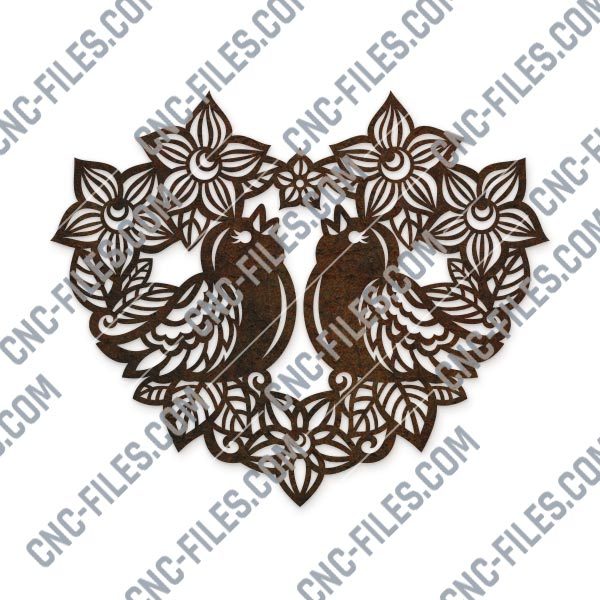 Heart flowers with birds vector design files - SVG DXF EPS AI CDR