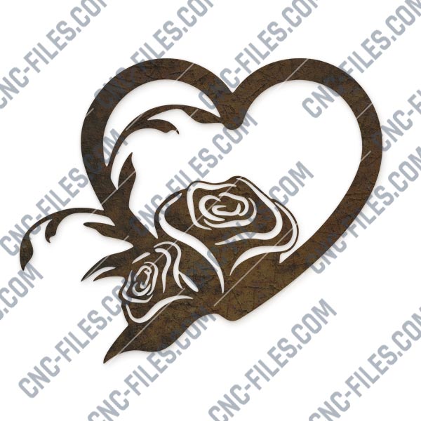 Heart with rose vector design files - EPS AI SVG DXF CDR - Free DXF