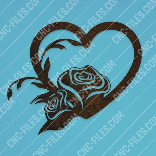 Heart with rose vector design files - EPS AI SVG DXF CDR
