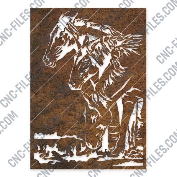 Horses panel vector design files - DXF SVG EPS AI CDR