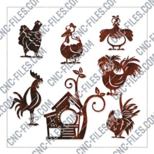 Funny Hens and Rooster vector design files