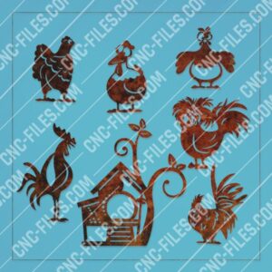 Funny Hens and Rooster vector design files