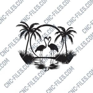 Sunset Flamingos DXF File